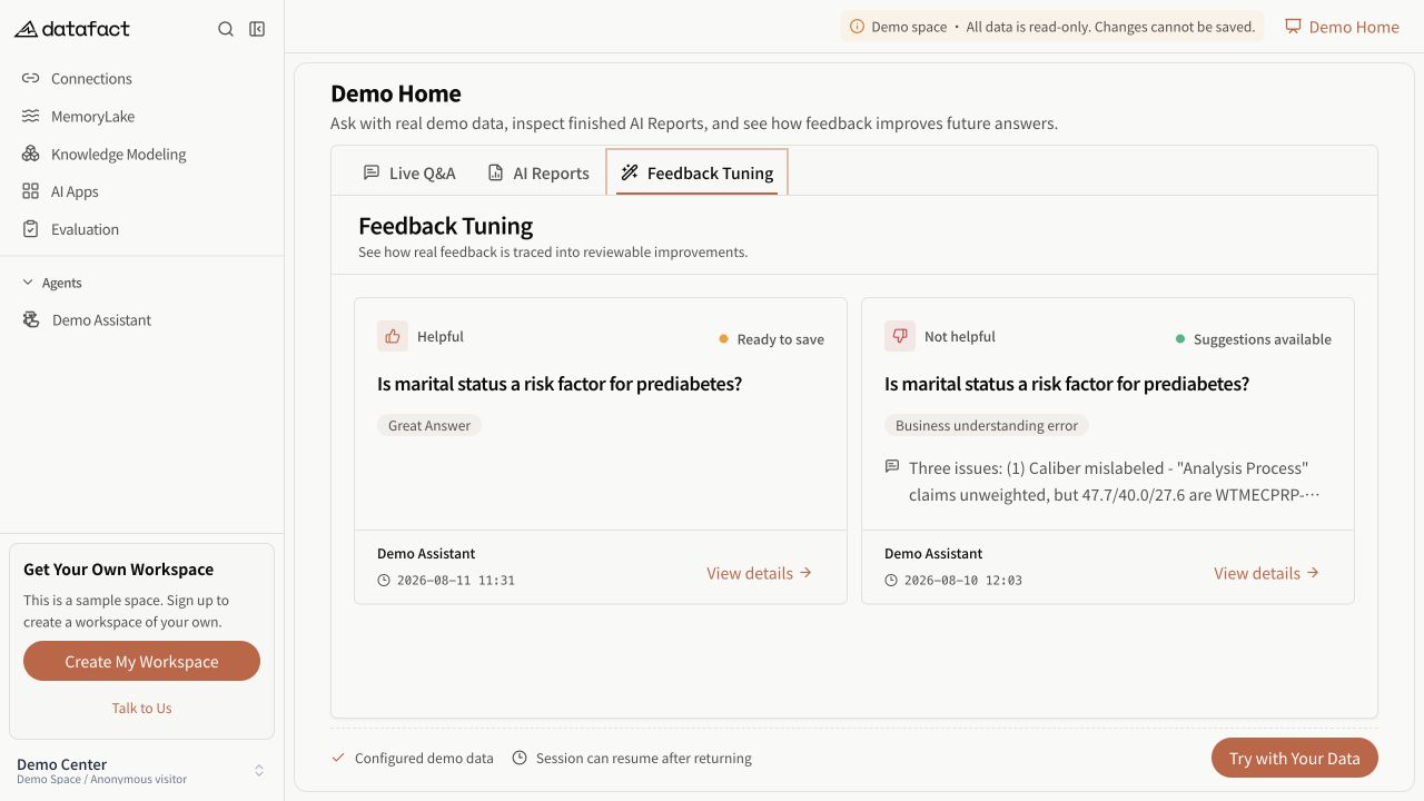 Demo 反馈优化视图中的有帮助与无帮助示例